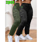 2-Pcs Women's Work Pants - Non-Stretch Full-Length Trousers, Adjustable Drawstring Waist for Gym/Outdoor/Daily Wear