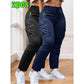 2-Pcs Women's Work Pants - Non-Stretch Full-Length Trousers, Adjustable Drawstring Waist for Gym/Outdoor/Daily Wear