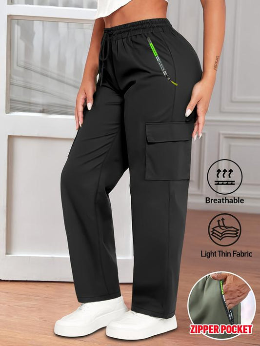 2-Pcs Women's Work Pants - Non-Stretch Full-Length Trousers, Adjustable Drawstring Waist for Gym/Outdoor/Daily Wear