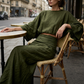 Elegant Batwing Sleeve Top & Ruched Skirt Set