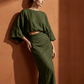 Elegant Batwing Sleeve Top & Ruched Skirt Set