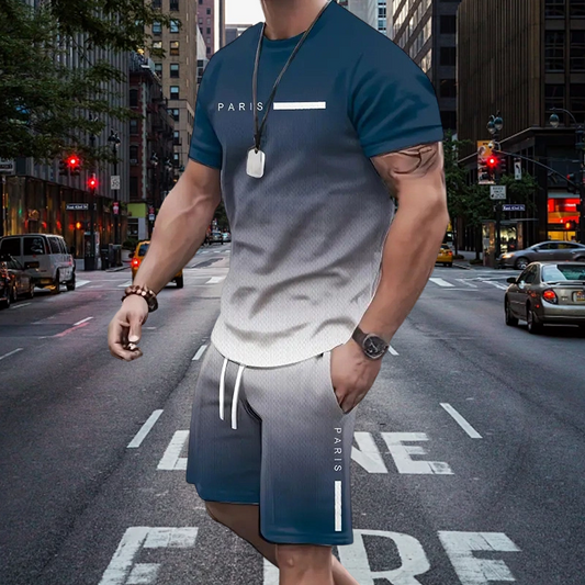 Men's Gradient Color T-Shirt & Shorts Set